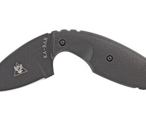 Curved fixed-blade karambit knife with a black textured handle and KA-BAR logo on the blade