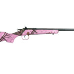 Bolt-action rifle with pink camouflage stock and a long barrel.