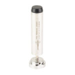 White probe with a black cap, mounted on a metal base, used as a measurement sensor.