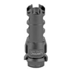 Black metal drill bit holder/adapter with a quick-release chuck for holding bits in a power drill.