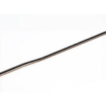Long black metal rod with a slight bend, laid diagonally on a white background.