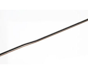 Long black metal rod with a slight bend, laid diagonally on a white background.