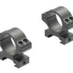 Pair of gray 30mm rifle scope rings with clamp bases on a white background.