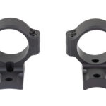 Pair of gray two-piece scope rings with mounting bases for rifle scope attachment, shown side by side on a white background.