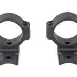 Pair of black rifle scope rings with bases, shown side by side for mounting a scope.