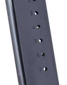 Mec-Gar 1911 Officer Handgun Magazine with Plastic Removable Buttplate & Follower .45 ACP HT Blued 7/rds High Cap