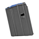 Gray plastic fuel can (jerry can) with a blue cap, used to store and transport fuel.