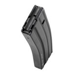 Detachable curved pistol magazine in black with baseplate.