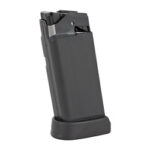 Detachable magazine for a semi-automatic pistol with a rounded base plate.