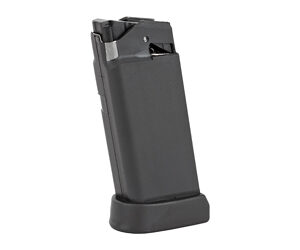 Detachable magazine for a semi-automatic pistol with a rounded base plate.