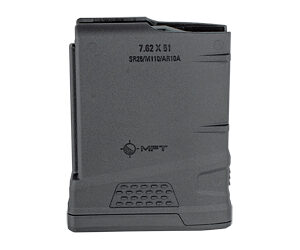 Polymer rifle magazine for 7.62×51mm NATO, dark gray with textured bottom grip area (AR-10 style).