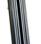 Black pistol magazine standing upright with a visible base plate at the bottom and feed lips toward the top.