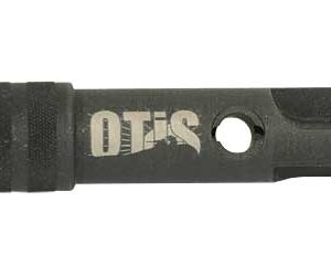 Black plastic Otis key-like tool with a grooved end and a round hole for attachment