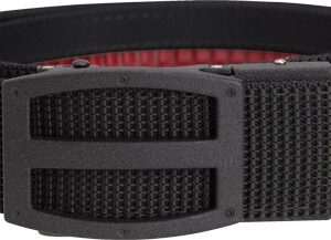Black textured nylon belt with a rectangular plastic buckle.