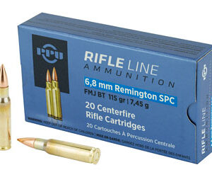 PPU Standard Rifle Ammunition 6.8mm SPC 115 gr FMJBT 2624 fps 20/ct