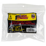 Clear plastic bag containing a 100-count pack of cotton flannel gun-cleaning patches, labeled for rifle cleaning.