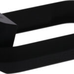 Black flexible strap with a square mounting block and threaded stud on one end, a small mounting accessory/tool part