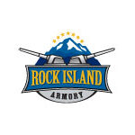 Rock Island Armory logo with crossed rifles over a mountain and a blue banner reading 'Rock Island' with 'Armory' below.
