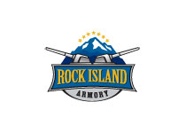Rock Island Armory logo with crossed rifles over a mountain and a blue banner reading 'Rock Island' with 'Armory' below.