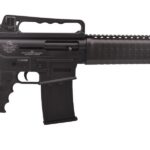 Black semi-automatic rifle shown in profile against a white background, with a long barrel, Picatinny upper rail, and a detachable magazine inside a modular handguard regime.