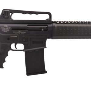 Black semi-automatic rifle shown in profile against a white background, with a long barrel, Picatinny upper rail, and a detachable magazine inside a modular handguard regime.