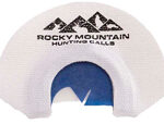 Three Rocky Mountain Hunting Gear caps in black, white, and yellow, shown side by side with a blue inner lining and mountain logo on each cap.