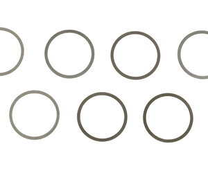 Decorative pattern of seven gray circular rings arranged in two staggered rows.