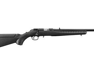 Long-barreled rifle with a black finish and a fixed stock.