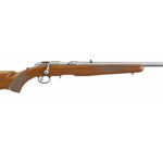 Bolt-action rifle with a wooden stock and long metal barrel shown in profile.