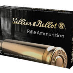 Box of Sellier & Bellot rifle ammunition, 20 cartridges, with a copper cartridge pictured on the front.