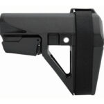 Side view of a black adjustable rifle buttstock.