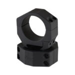 Two-piece black scope ring mount with circular ring for attaching a rifle scope to a base