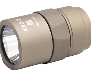 Tan metal eyepiece lens component with a large front glass element, a compact optical optic.