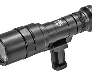 Black tactical flashlight with a Picatinny rail mount, designed for mounting on firearms (rifle/weapon rail).