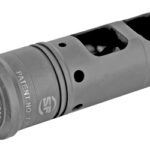 Gray metal cylindrical adapter with threaded inner bore and patent markings, featuring hollow sections along the body and cutouts on top.