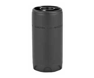 Black cylindrical metal canister with open, threaded ends on a white background, likely a modular accessory part.