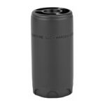 Black cylindrical canister with a threaded inner opening and grooved base, viewed front-on.