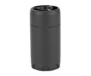 Black cylindrical canister with a threaded inner opening and grooved base, viewed front-on.