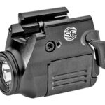 Compact red-dot rifle sight with lens at the front, mounting rail clamp, and side adjustment knob (black with SF logo).