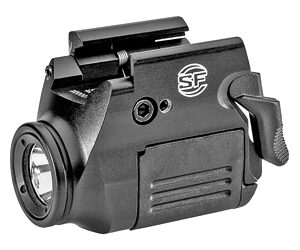 Compact red-dot rifle sight with lens at the front, mounting rail clamp, and side adjustment knob (black with SF logo).