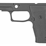 Lower receiver/frame of a semi-automatic pistol with textured grip and trigger guard, shown from the side.
