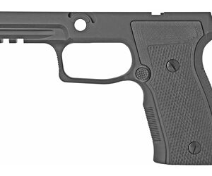 Lower receiver/frame of a semi-automatic pistol with textured grip and trigger guard, shown from the side.