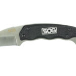 SOG karambit-style fixed blade knife with a curved blade and a circular finger ring.