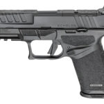 Side view of a compact semi-automatic pistol with textured grip and accessory rail; the slide is labeled ECHELON.