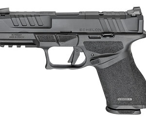 Semi-automatic pistol with a top Picatinny rail, textured grip, and ergonomic frame labeled ECHELON