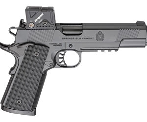 Semi-automatic pistol with textured grip and a mounted red-dot sight, Springfield Armory branding visible on the slide.