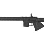 Black semi-automatic rifle with a long rail handguard, pistol grip, and adjustable stock
