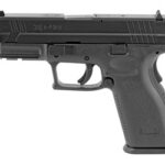 Side view of a black semi-automatic pistol with textured grip and compact design.
