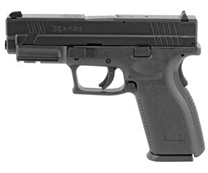 Side view of a black semi-automatic pistol with textured grip and compact design.