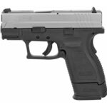 Left-side view of a silver and black semi-automatic pistol.